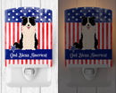 Patriotic USA Border Collie Black White Ceramic Night Light Compact, UL-Certified, Ideal for Bedroom, Bathroom, Nursery, Hallway, Kitchen, 6x4x3, Multicolor