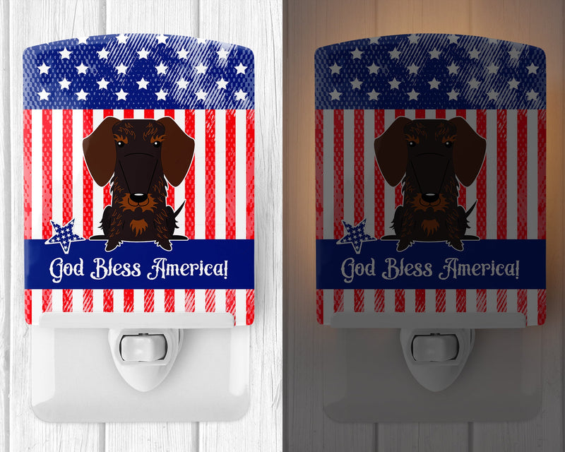 Patriotic USA Wire Haired Dachshund Chocolate Ceramic Night Light BB3124CNL