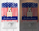 Patriotic USA Bull Terrier White Ceramic Night Light Compact, UL-Certified, Ideal for Bedroom, Bathroom, Nursery, Hallway, Kitchen, 6x4x3, Multicolor