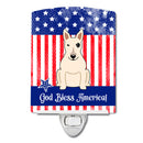 Patriotic USA Bull Terrier White Ceramic Night Light Compact, UL-Certified, Ideal for Bedroom, Bathroom, Nursery, Hallway, Kitchen, 6x4x3, Multicolor