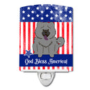 Patriotic USA Chow Chow Blue Ceramic Night Light Compact, UL-Certified, Ideal for Bedroom, Bathroom, Nursery, Hallway, Kitchen, 6x4x3, Multicolor