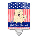 Patriotic USA Chow Chow White Ceramic Night Light Compact, UL-Certified, Ideal for Bedroom, Bathroom, Nursery, Hallway, Kitchen, 6x4x3, Multicolor