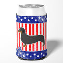 USA Patriotic Dachshund Can or Bottle Hugger Cooler Sleeve for Standard 12 oz Cans, Insulated Foam Beer & Soda Can Hugger Reusable