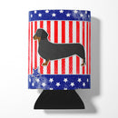 USA Patriotic Dachshund Can or Bottle Hugger Cooler Sleeve for Standard 12 oz Cans, Insulated Foam Beer & Soda Can Hugger Reusable