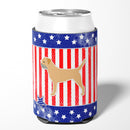 USA Patriotic Border Terrier Can or Bottle Hugger Cooler Sleeve for Standard 12 oz Cans, Insulated Foam Beer & Soda Can Hugger Reusable