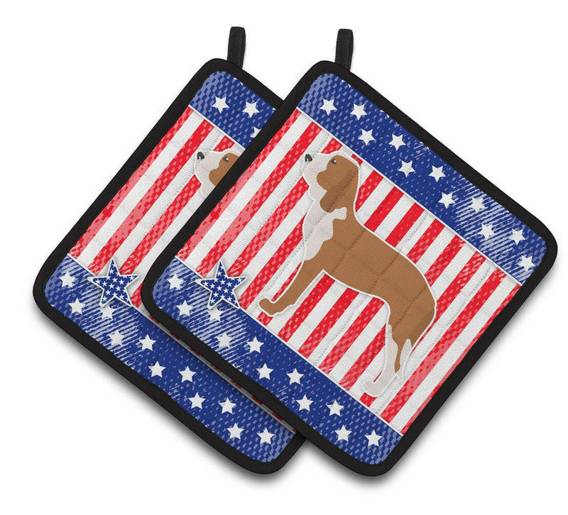 USA Patriotic Spanish Hound Pair of Pot Holders BB3291PTHD