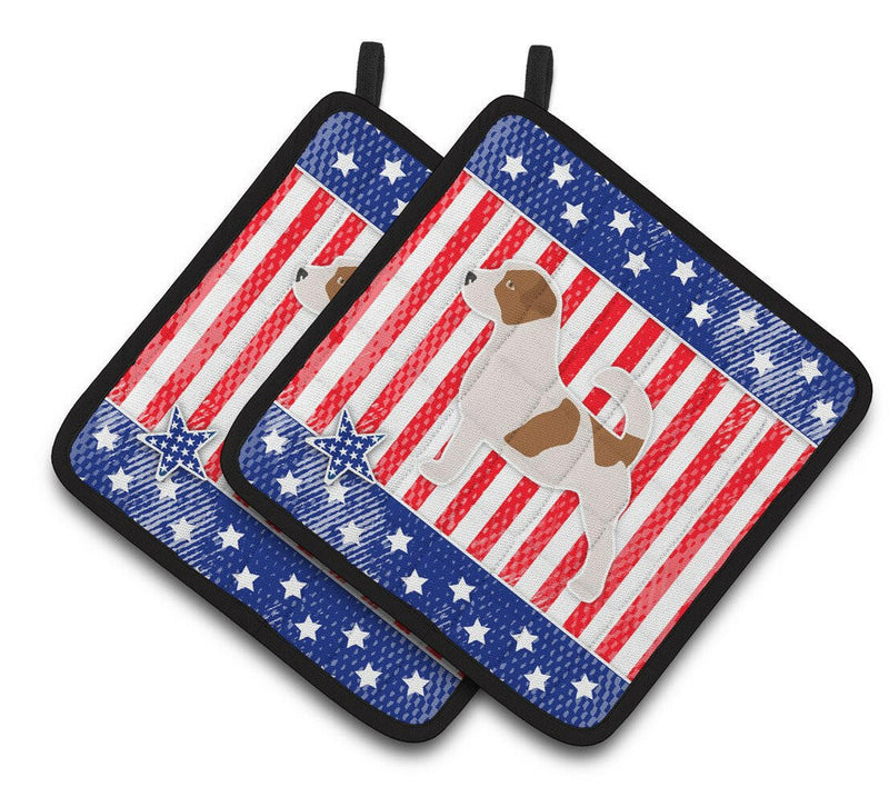 USA Patriotic Jack Russell Terrier Pair of Pot Holders BB3307PTHD