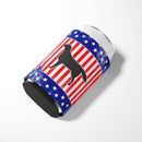 USA Patriotic Black Labrador Retriever Can or Bottle Hugger Cooler Sleeve for Standard 12 oz Cans, Insulated Foam Beer & Soda Can Hugger Reusable