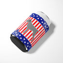 USA Patriotic German Wirehaired Pointer Can or Bottle Hugger Cooler Sleeve for Standard 12 oz Cans, Insulated Foam Beer & Soda Can Hugger Reusable