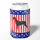 USA Patriotic German Pinscher Can or Bottle Hugger Cooler Sleeve for Standard 12 oz Cans, Insulated Foam Beer & Soda Can Hugger Reusable