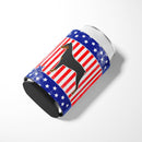 USA Patriotic German Pinscher Can or Bottle Hugger Cooler Sleeve for Standard 12 oz Cans, Insulated Foam Beer & Soda Can Hugger Reusable