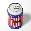 USA Patriotic German Pinscher Can or Bottle Hugger Cooler Sleeve for Standard 12 oz Cans, Insulated Foam Beer & Soda Can Hugger Reusable