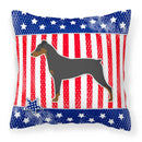 USA Patriotic German Pinscher Decorative Throw Pillow 18x18 Indoor Outdoor Accent Cushion, Fabric Cover with Insert for Sofa, Bed, Porch & Living Room
