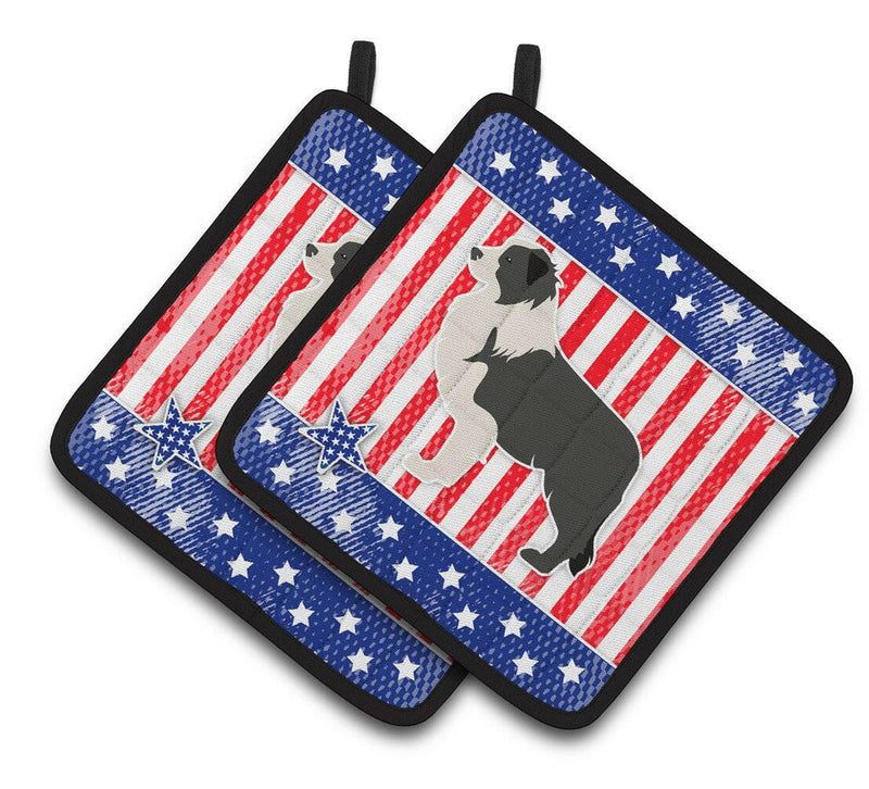 USA Patriotic Black Border Collie Pair of Pot Holders BB3323PTHD