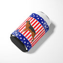 USA Patriotic German Shepherd Can or Bottle Hugger Cooler Sleeve for Standard 12 oz Cans, Insulated Foam Beer & Soda Can Hugger Reusable
