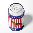 USA Patriotic German Shepherd Can or Bottle Hugger Cooler Sleeve for Standard 12 oz Cans, Insulated Foam Beer & Soda Can Hugger Reusable