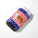 USA Patriotic Australian Shepherd Dog Can or Bottle Hugger Cooler Sleeve for Standard 12 oz Cans, Insulated Foam Beer & Soda Can Hugger Reusable