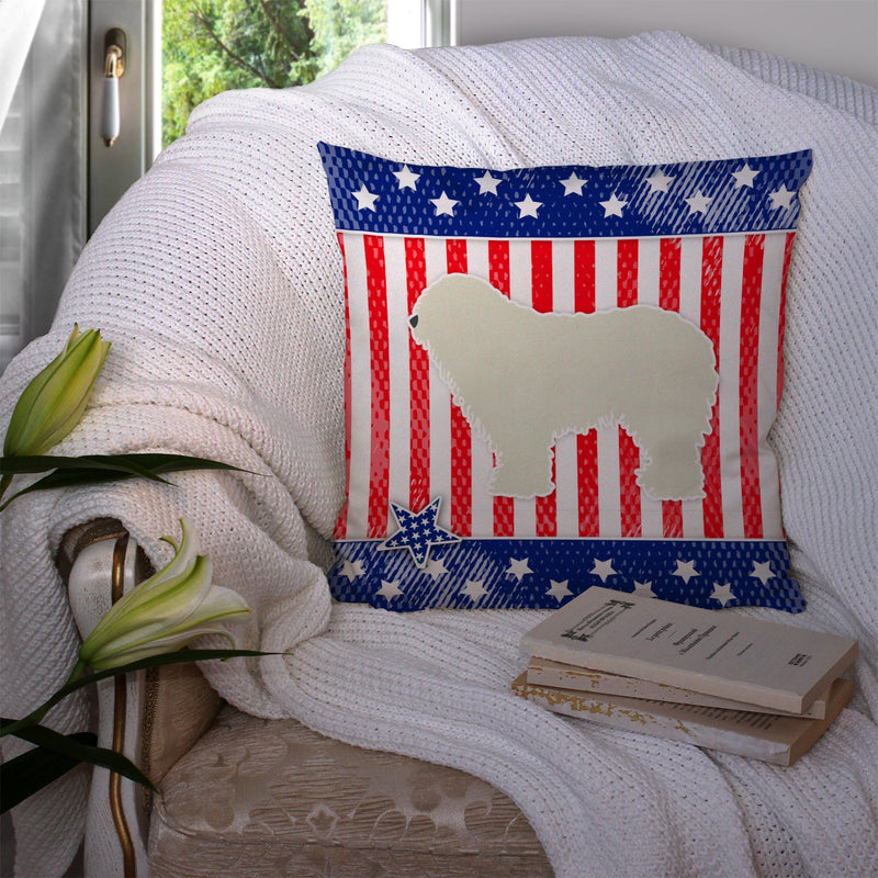 USA Patriotic Komondor Fabric Decorative Pillow BB3355PW1414