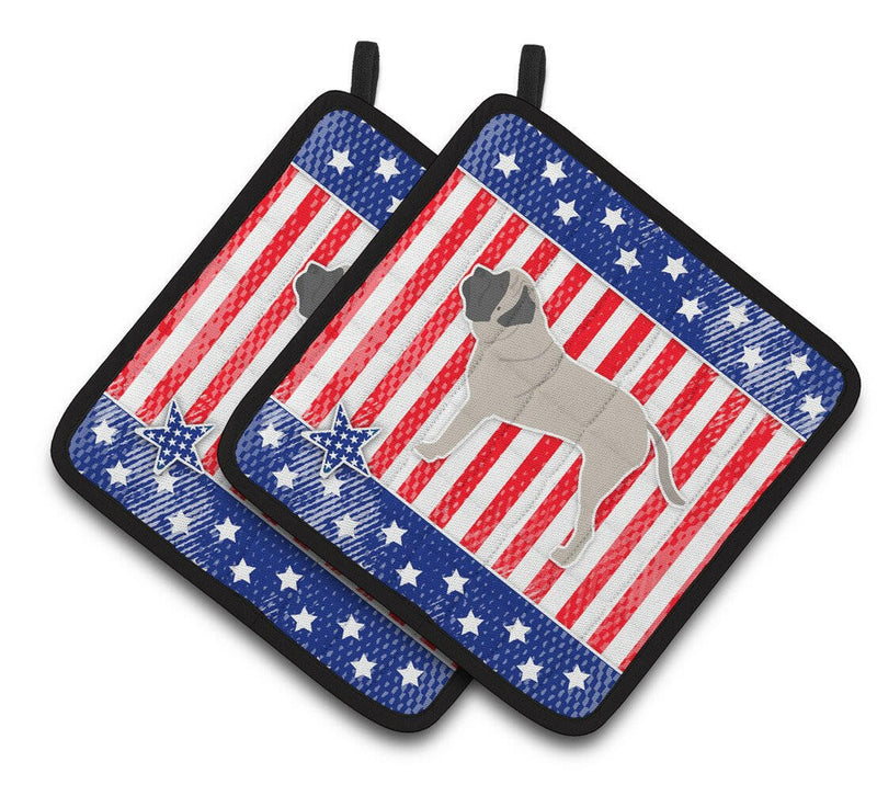 USA Patriotic English Mastiff Pair of Pot Holders BB3356PTHD