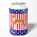 USA Patriotic Basenji Can or Bottle Hugger Cooler Sleeve for Standard 12 oz Cans, Insulated Foam Beer & Soda Can Hugger Reusable