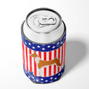 USA Patriotic Basenji Can or Bottle Hugger Cooler Sleeve for Standard 12 oz Cans, Insulated Foam Beer & Soda Can Hugger Reusable