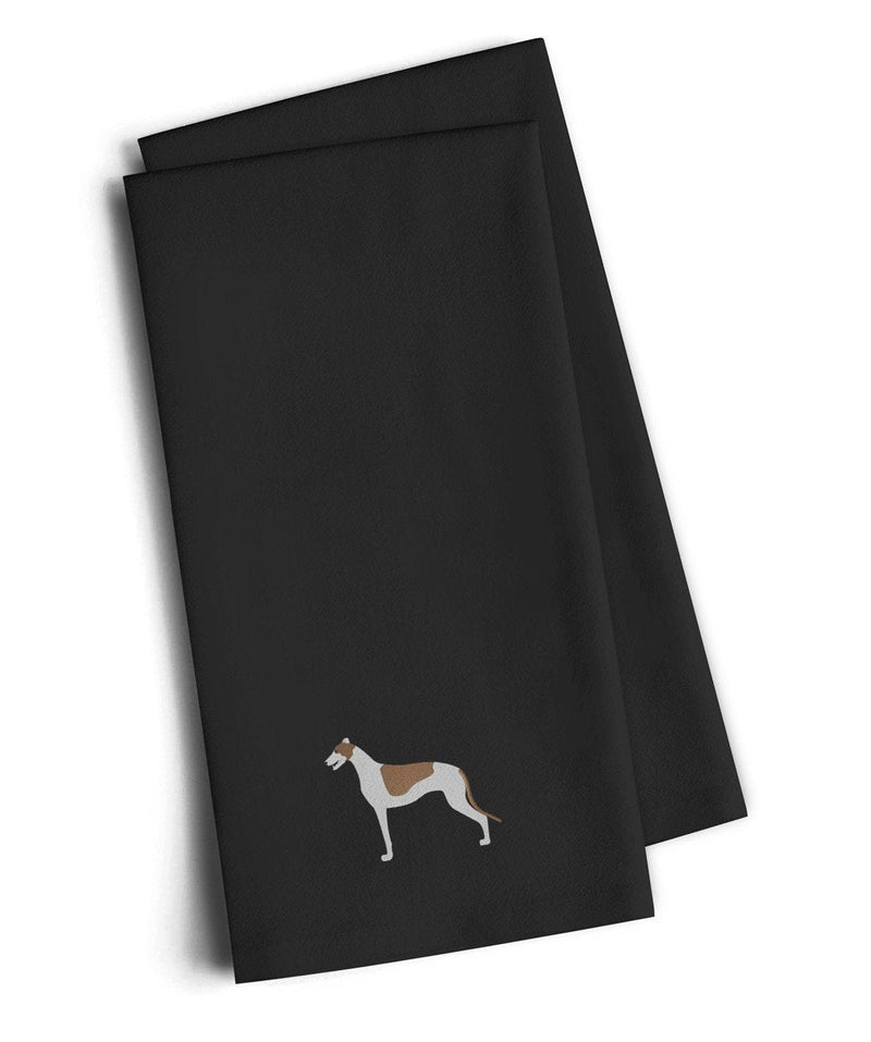 Greyhound Black Embroidered Kitchen Towel Set of 2 BB3405BKTWE