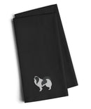 Japanese Chin Black Embroidered Towel Set of 2 Decorative Bathroom Guest Hand Towel for Hand, Face, Tea, Dishcloth, 19 X 25, Black
