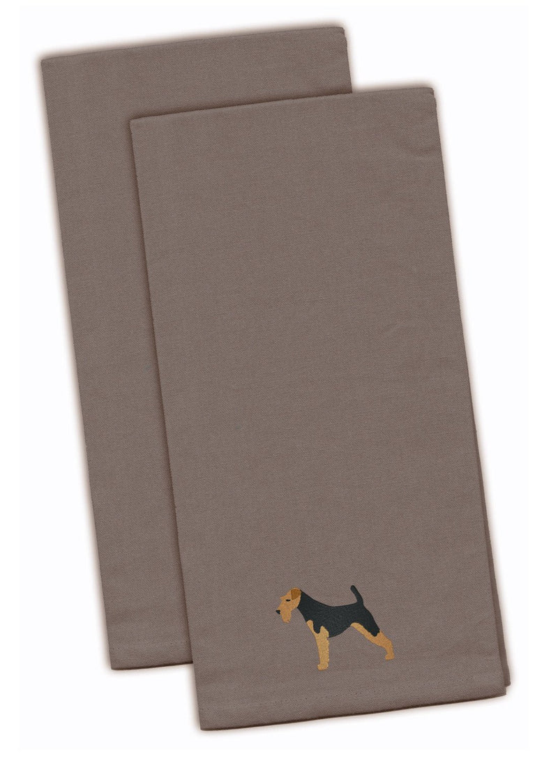 Airedale Terrier Gray Embroidered Kitchen Towel Set of 2 BB3457GYTWE