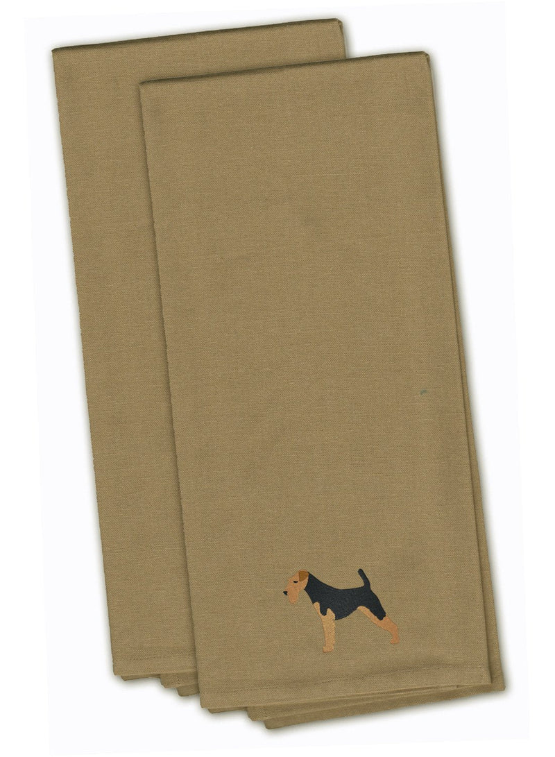 Airedale Terrier Tan Embroidered Kitchen Towel Set of 2 BB3457TNTWE