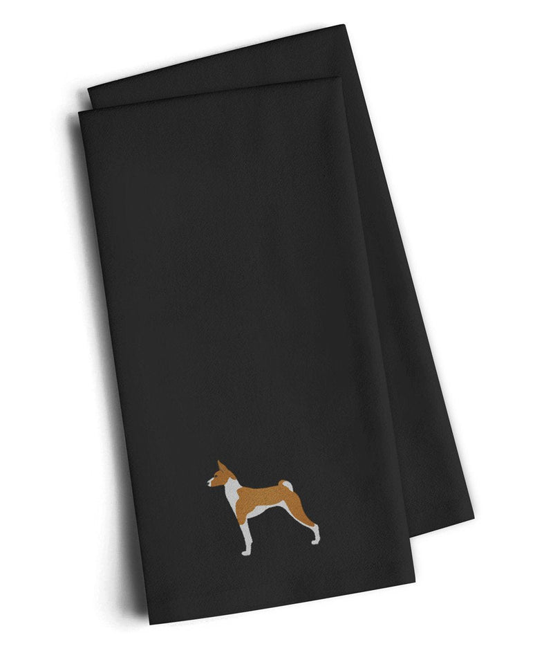 Basenji Black Embroidered Kitchen Towel Set of 2 BB3474BKTWE