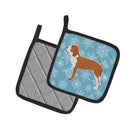 Winter Snowflake Spanish Hound Pot Holder Set of 2 Heat Resistant Quilted Hot Pads 7.5 x 7.5 Inch, Insulated Kitchen Trivets for Cooking & Baking