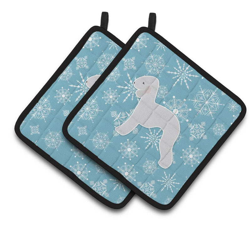 Winter Snowflake Bedlington Terrier Pair of Pot Holders BB3494PTHD