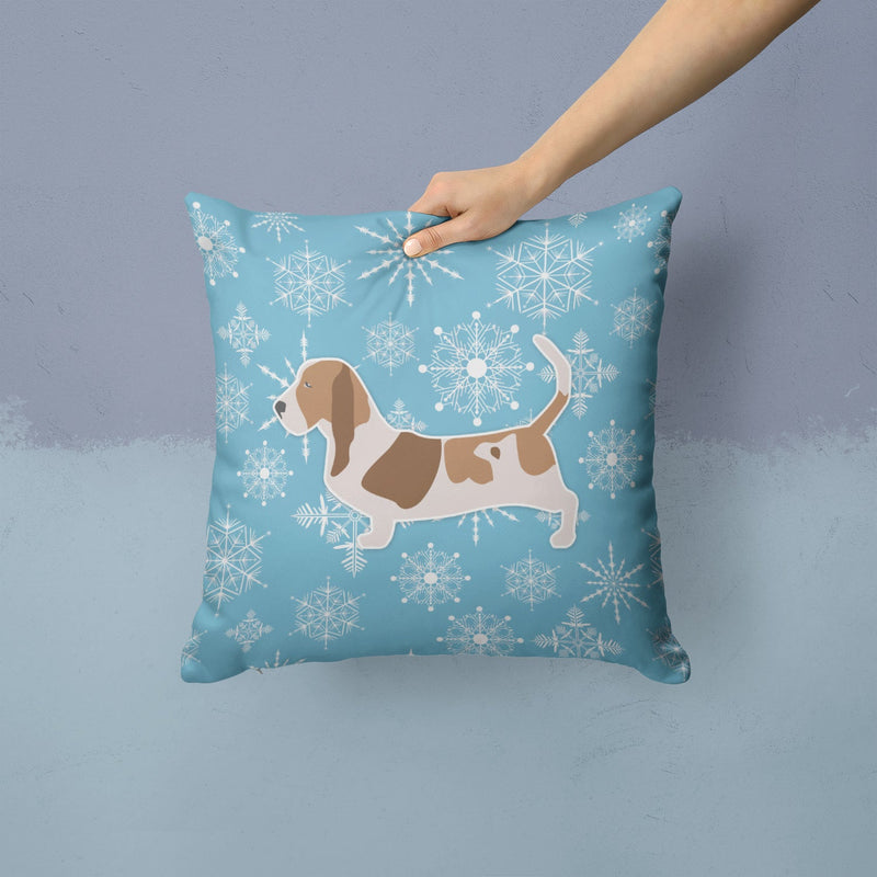 Winter Snowflake Basset Hound Fabric Decorative Pillow BB3502PW1414