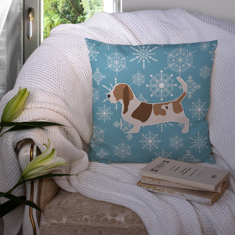 Winter Snowflake Basset Hound Fabric Decorative Pillow BB3502PW1414