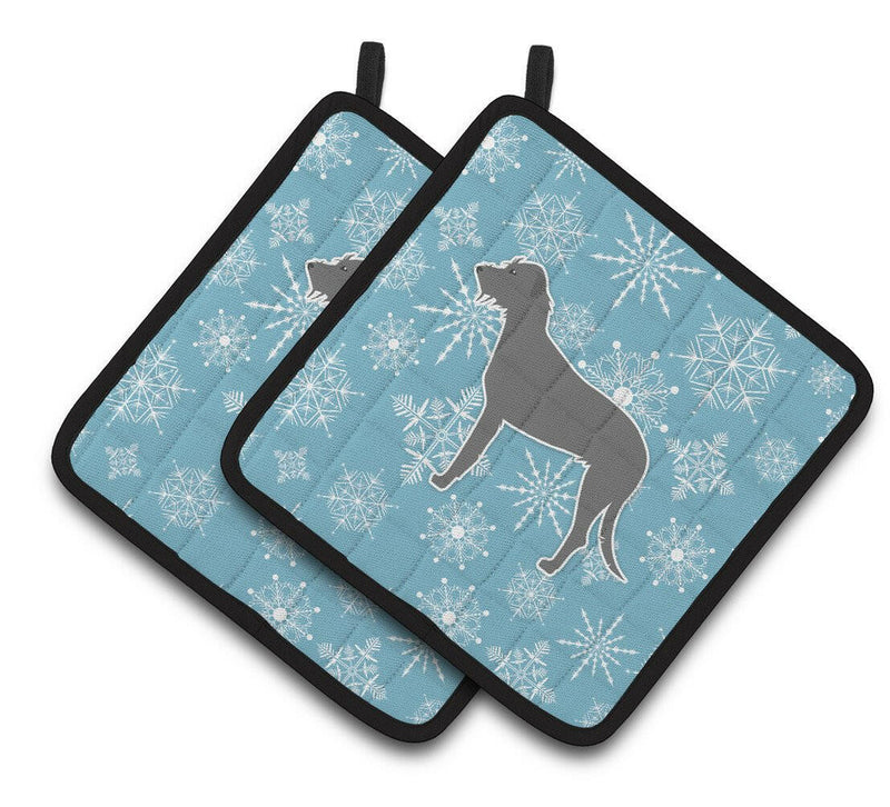 Winter Snowflake Irish Wolfhound Pair of Pot Holders BB3503PTHD