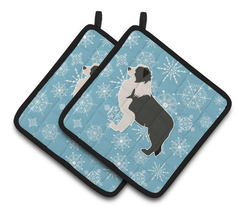 Winter Snowflake Black Border Collie Pair of Pot Holders BB3523PTHD