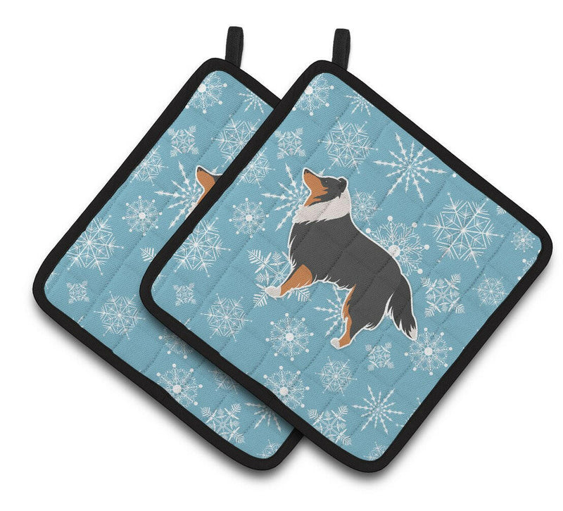 Winter Snowflake Sheltie/Shetland Sheepdog Pair of Pot Holders BB3530PTHD