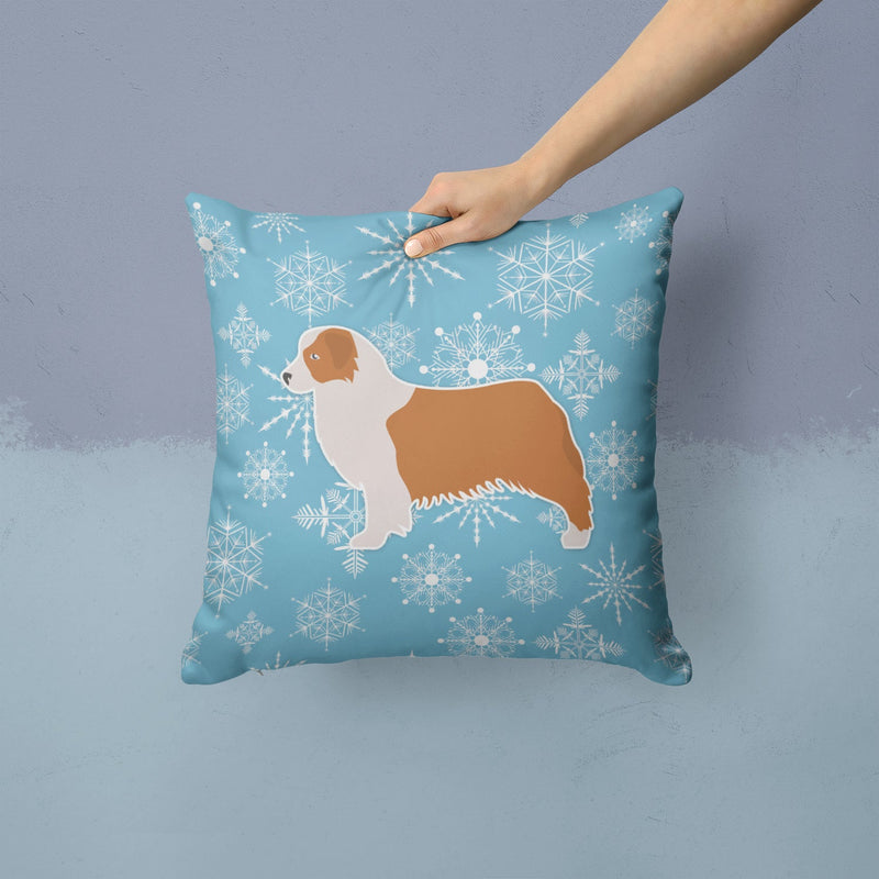 Winter Snowflake Australian Shepherd Dog Fabric Decorative Pillow BB3533PW1414