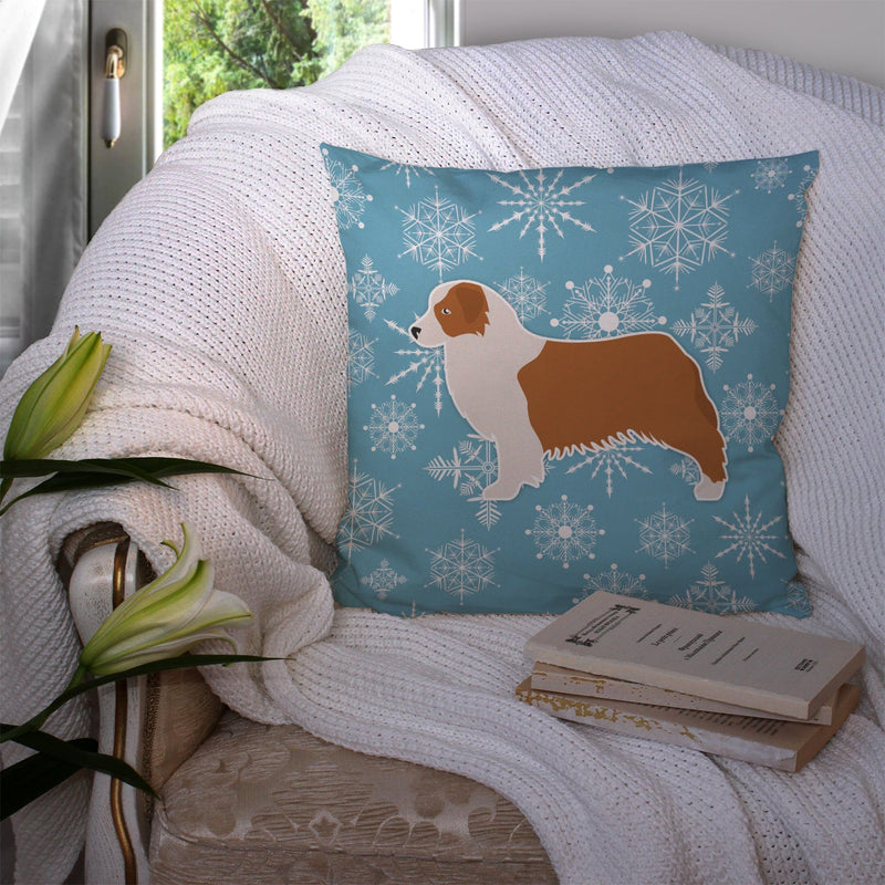 Winter Snowflake Australian Shepherd Dog Fabric Decorative Pillow BB3533PW1414