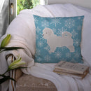 Winter Snowflake Maltese Decorative Throw Pillow 14x14 Indoor Outdoor Accent Cushion, Fabric Cover with Insert for Sofa, Bed, Porch & Living Room