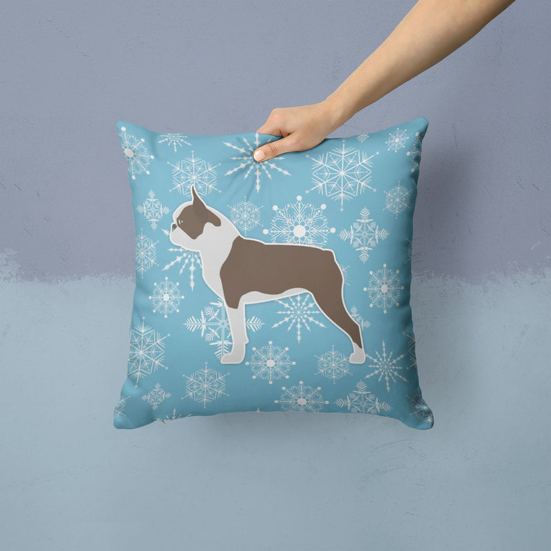 Winter Snowflake Boston Terrier Fabric Decorative Pillow BB3544PW1414