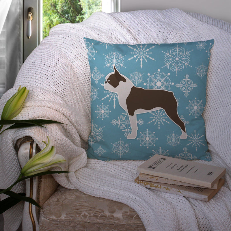 Winter Snowflake Boston Terrier Fabric Decorative Pillow BB3544PW1414