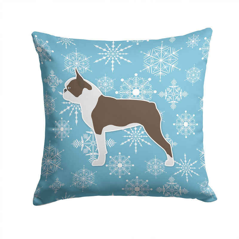 Winter Snowflake Boston Terrier Fabric Decorative Pillow BB3544PW1414