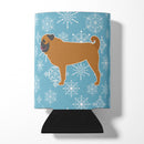 Winter Snowflake Pug Can or Bottle Hugger Cooler Sleeve for Standard 12 oz Cans, Insulated Foam Beer & Soda Can Hugger Reusable