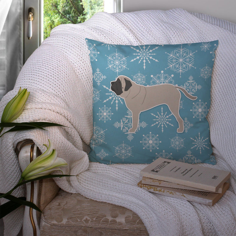 Winter Snowflake English Mastiff Fabric Decorative Pillow BB3556PW1414