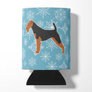 Winter Snowflake Airedale Terrier Can or Bottle Hugger Cooler Sleeve for Standard 12 oz Cans, Insulated Foam Beer & Soda Can Hugger Reusable