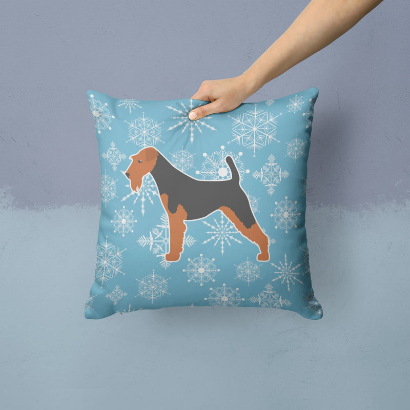 Winter Snowflake Airedale Terrier Fabric Decorative Pillow BB3557PW1414