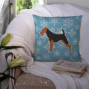 Winter Snowflake Airedale Terrier Decorative Throw Pillow 14x14 Indoor Outdoor Accent Cushion, Fabric Cover with Insert for Sofa, Bed, Porch & Living Room