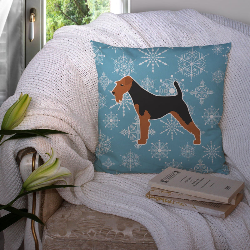 Winter Snowflake Airedale Terrier Fabric Decorative Pillow BB3557PW1414