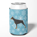 Winter Snowflake Doberman Pinscher Can or Bottle Hugger Cooler Sleeve for Standard 12 oz Cans, Insulated Foam Beer & Soda Can Hugger Reusable